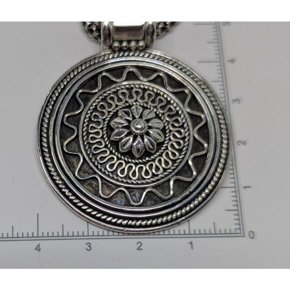 Italian 925 Sterling Silver Mandala Pendant Necklace 22” Boho Statement Milor - Picture 3 of 5